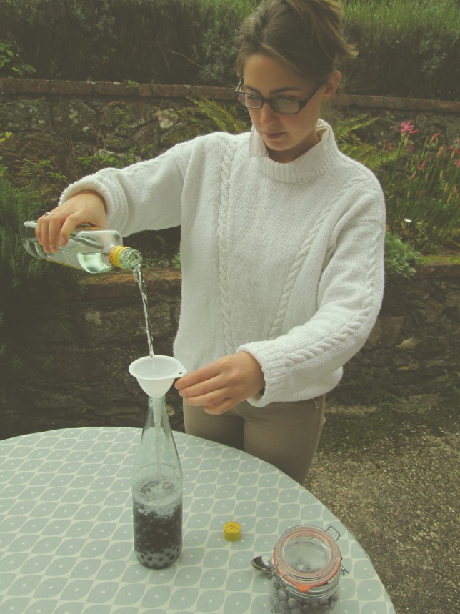 After adding the Sugar you can grab a bottle of your favorite Gin and fill the sloe bottle to the top... 